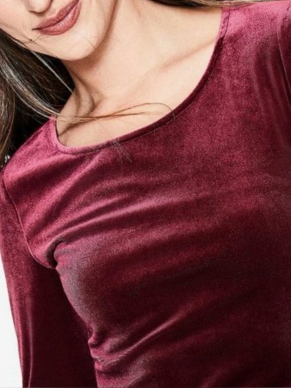 Boden Suki Cranberry Wine Red Velvet Velour Scoop Neck Long Sleeve Top Blouse 6